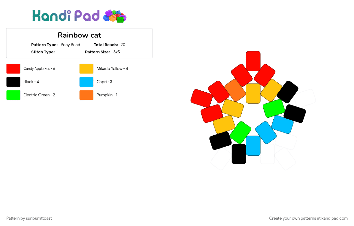 Rainbow cat - Pony Bead Pattern by sunburnttoast on Kandi Pad - cat, light blue, pride, rainbow, red, yellow