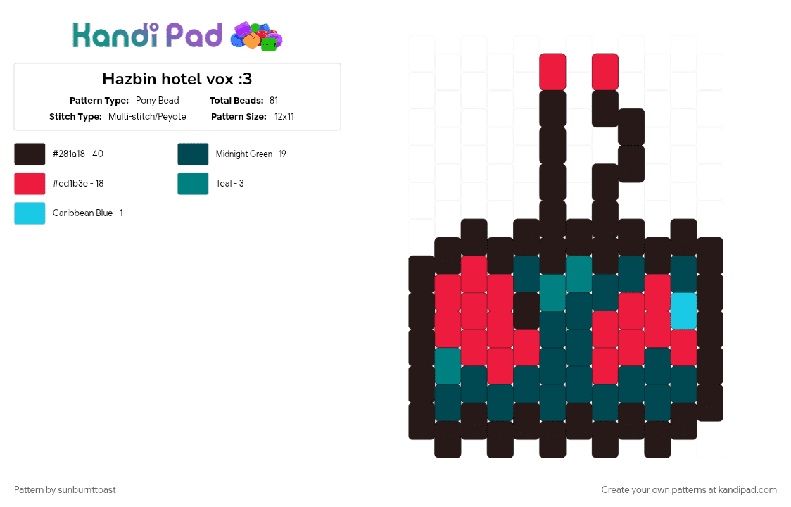 Hazbin hotel vox :3 - Pony Bead Pattern by sunburnttoast on Kandi Pad - 