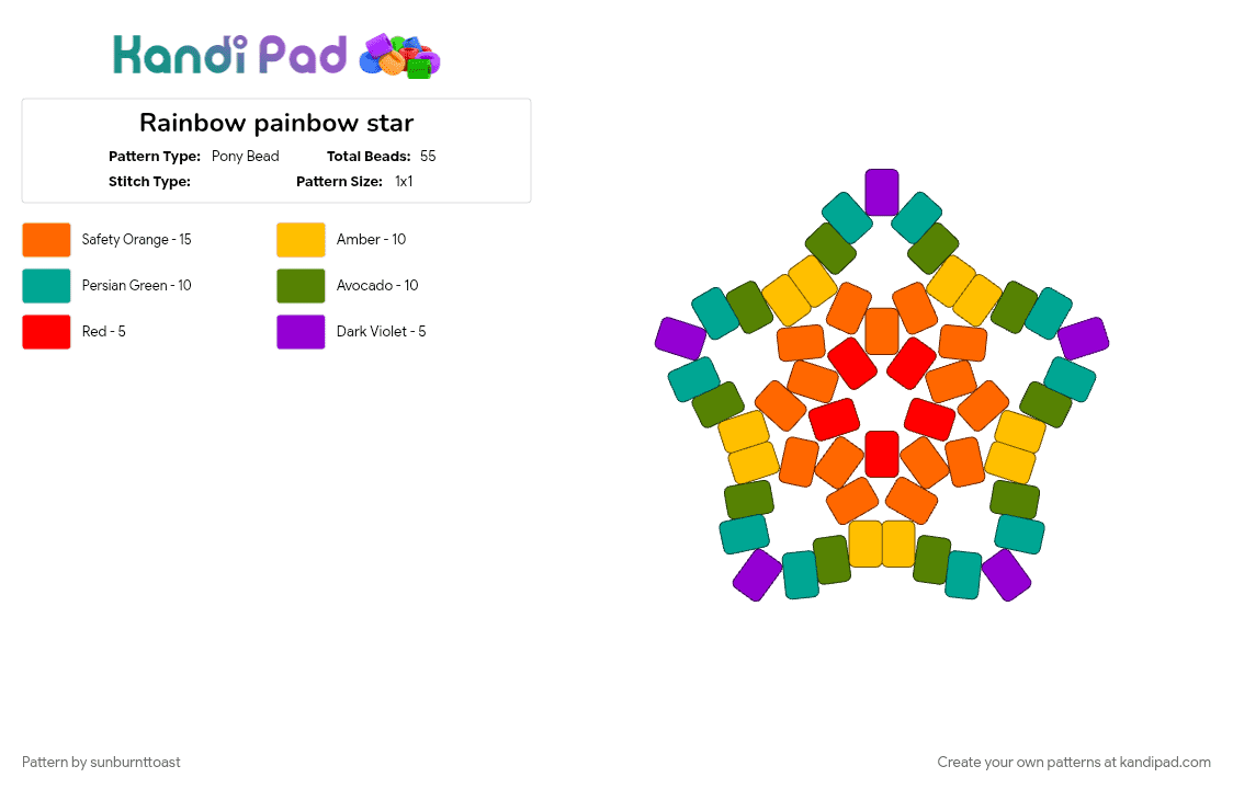 Rainbow painbow star - Pony Bead Pattern by sunburnttoast on Kandi Pad - green, orange, teal, yellow