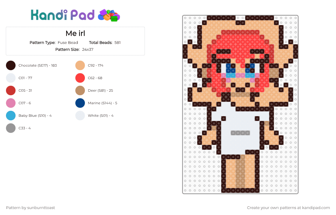 Me irl - Fuse Bead Pattern by sunburnttoast on Kandi Pad - brown,red,beige