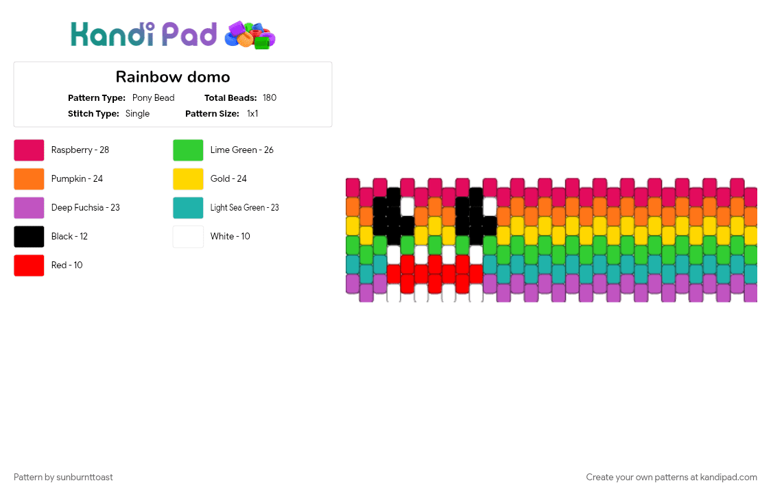 Rainbow domo - Pony Bead Pattern by sunburnttoast on Kandi Pad - green, orange, red, yellow