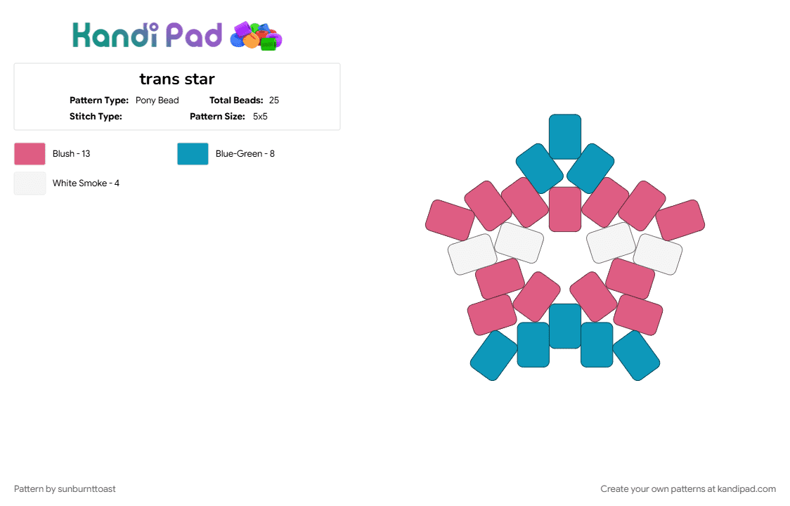 trans star - Pony Bead Pattern by sunburnttoast on Kandi Pad - light blue, pink, pride, star, trans