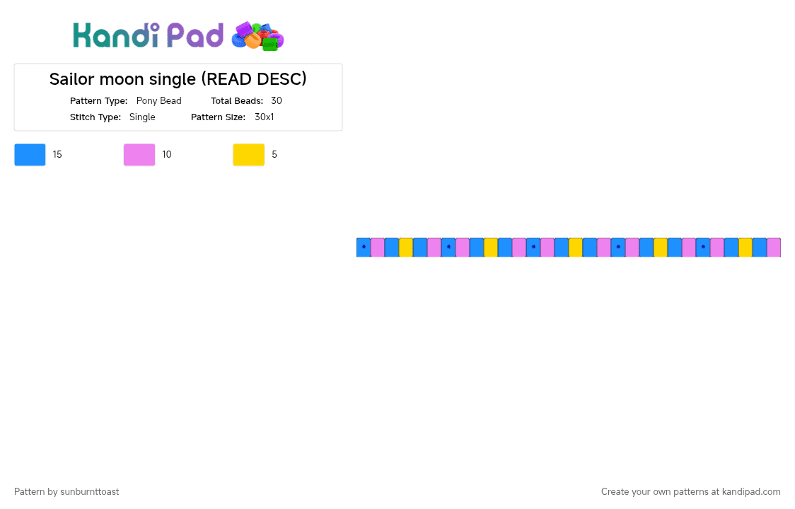 Sailor moon single (READ DESC) - Pony Bead Pattern by sunburnttoast on Kandi Pad - light blue, pink