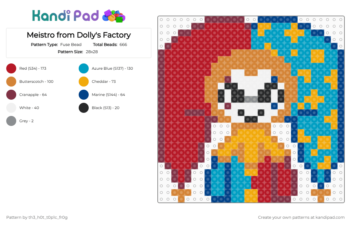 Meistro from Dolly\'s Factory - Fuse Bead Pattern by th3_h0t_t0p1c_fr0g on Kandi Pad - orange,red,light blue,dollys factory,meistro,blue