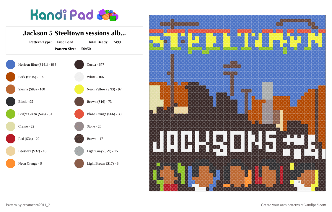 Jackson 5 Steeltown sessions album cover - Fuse Bead Pattern by creamcorn2011_2 on Kandi Pad - 