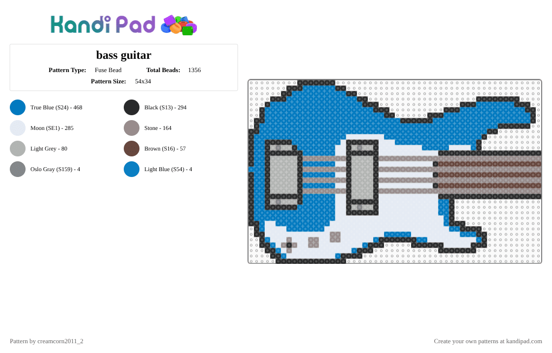 bass guitar - Fuse Bead Pattern by creamcorn2011_2 on Kandi Pad - blue,music,bass,guitar,art