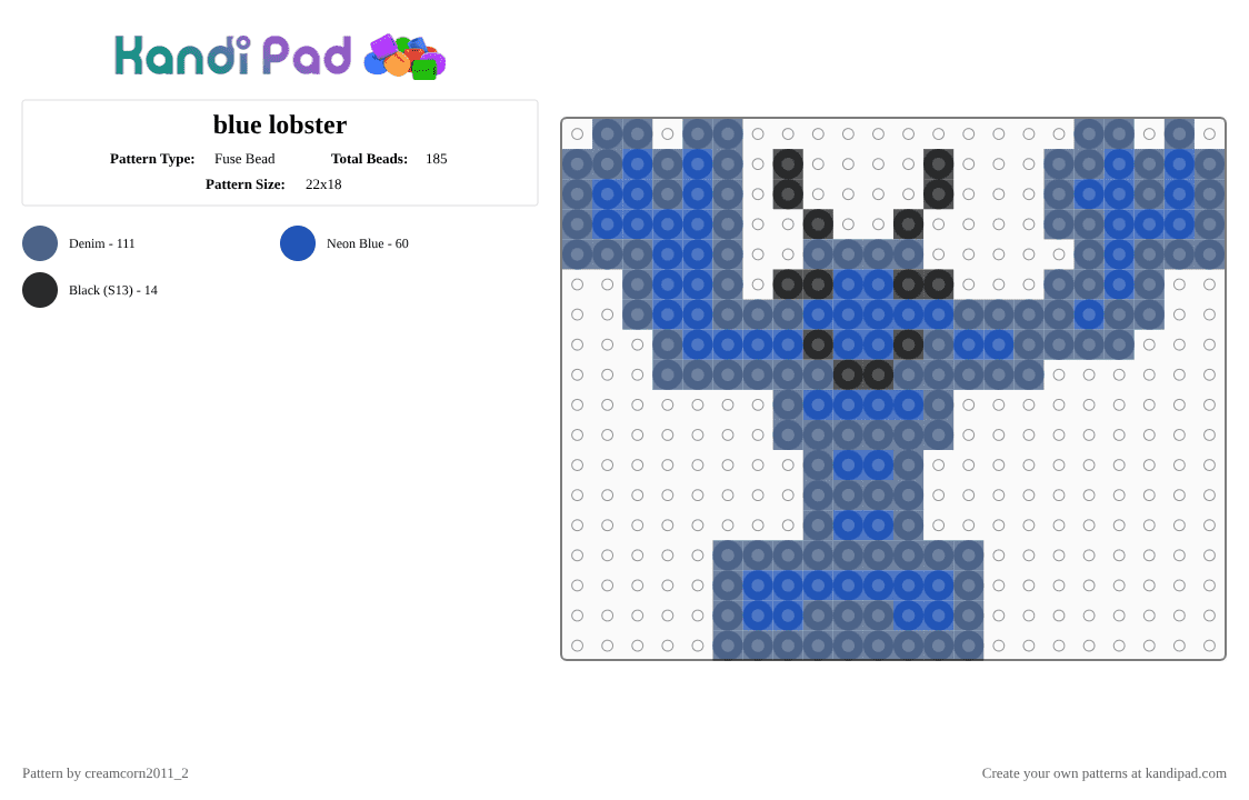 blue lobster - Fuse Bead Pattern by creamcorn2011_2 on Kandi Pad - blue,lobster,good,art