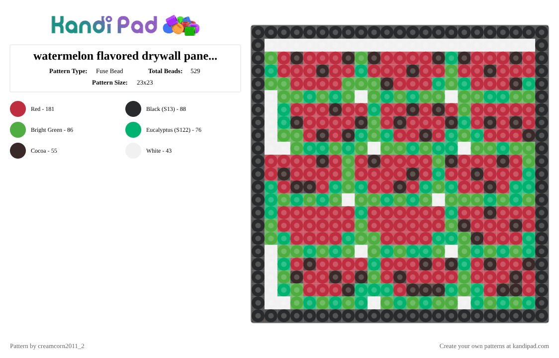watermelon flavored drywall panel (request for someone) - Fuse Bead Pattern by creamcorn2011_2 on Kandi Pad - red,green,food,wall,drywall,watermelon,panel,yummy,low carb,snack