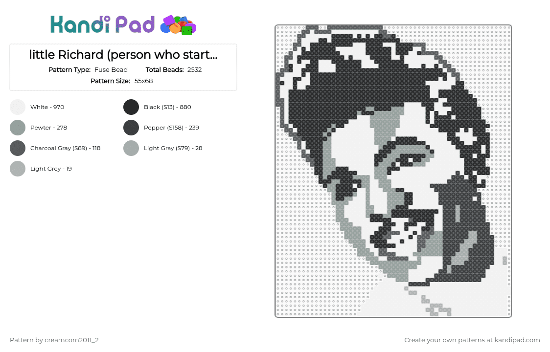 little Richard (person who started rock n roll) - Fuse Bead Pattern by creamcorn2011_2 on Kandi Pad - 
