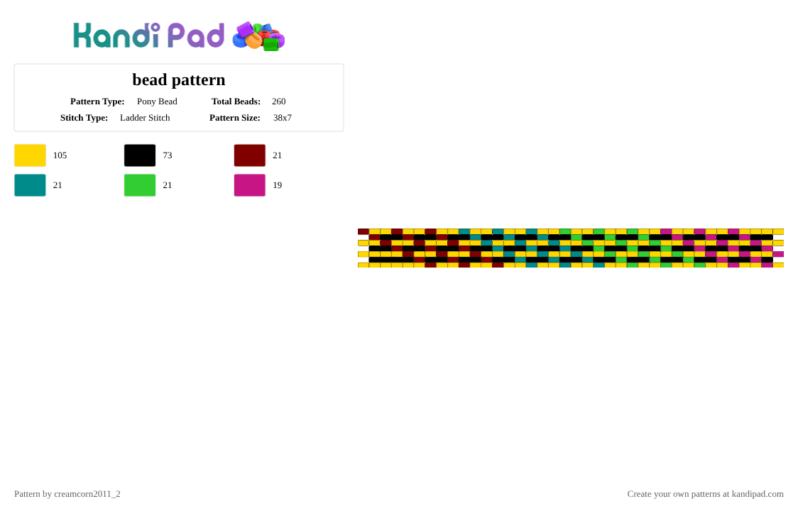 bead pattern - Pony Bead Pattern by creamcorn2011_2 on Kandi Pad - colorful,red,blue,green,purple,yellow,black