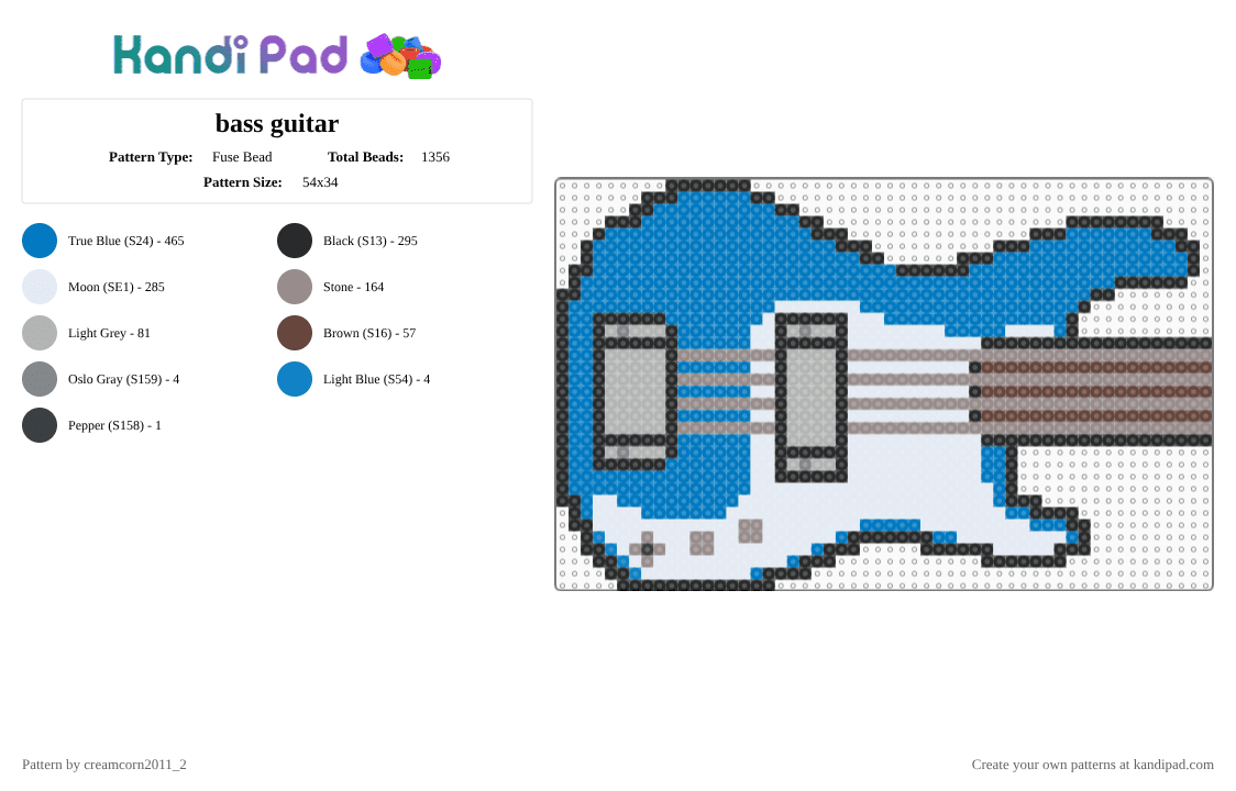 bass guitar - Fuse Bead Pattern by creamcorn2011_2 on Kandi Pad - blue,music,bass,guitar,art