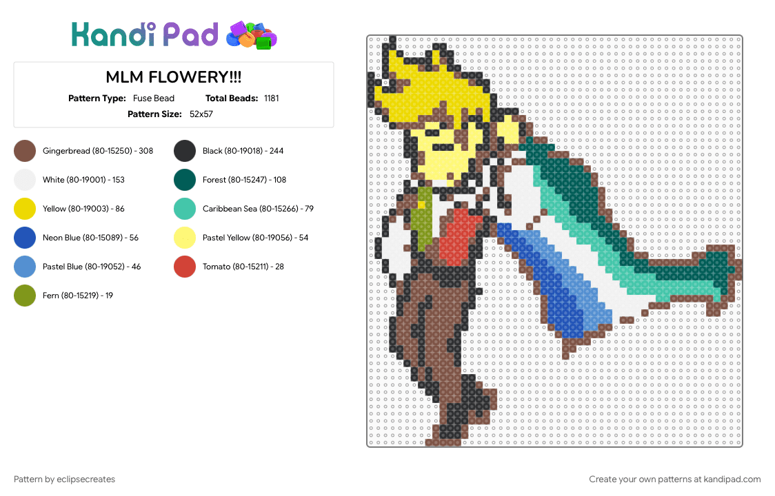 MLM FLOWERY!!! - Fuse Bead Pattern by eclipsecreates on Kandi Pad - deltarune, deltarune chapter 5, flowery, gay, gray, lgbtq, lgbtqia, mlm, pride, tan, yellow