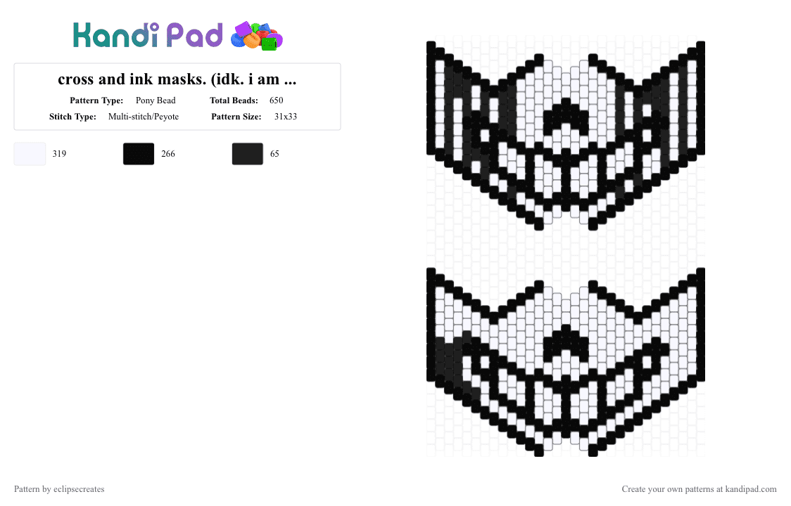 killer and ink masks. (idk. i am out of ideas) - Pony Bead Pattern by eclipsecreates on Kandi Pad - black,white,underverse,ink,ink sans,killer,killer sans