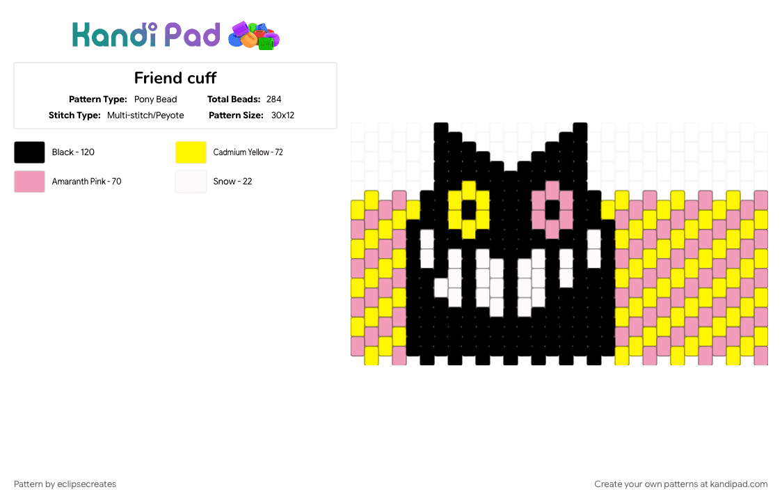 Friend cuff - Pony Bead Pattern by eclipsecreates on Kandi Pad - deltarune, friend, friend deltarune, pink, yellow