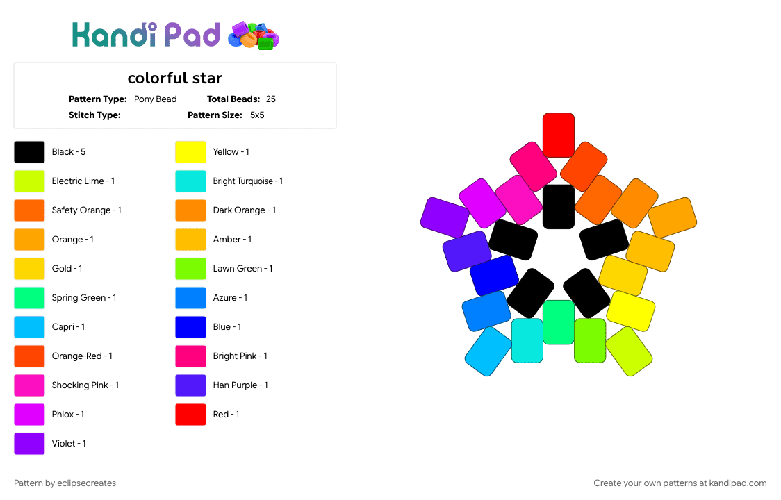 colorful star - Pony Bead Pattern by eclipsecreates on Kandi Pad - colorful, colorwheel, orange, red, star, yellow