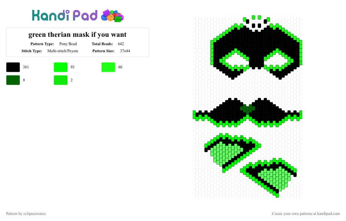 green therian mask if you want - Pony Bead Pattern by eclipsecreates on Kandi Pad - green,black,therian,therian mask,green mask,green therian mask