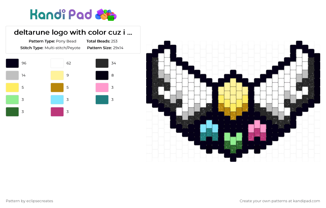 deltarune logo with color cuz i was bored - Pony Bead Pattern by eclipsecreates on Kandi Pad - beige, black, delta rune, deltarune, kris, ralsei, susie, the delta rune, white, yellow