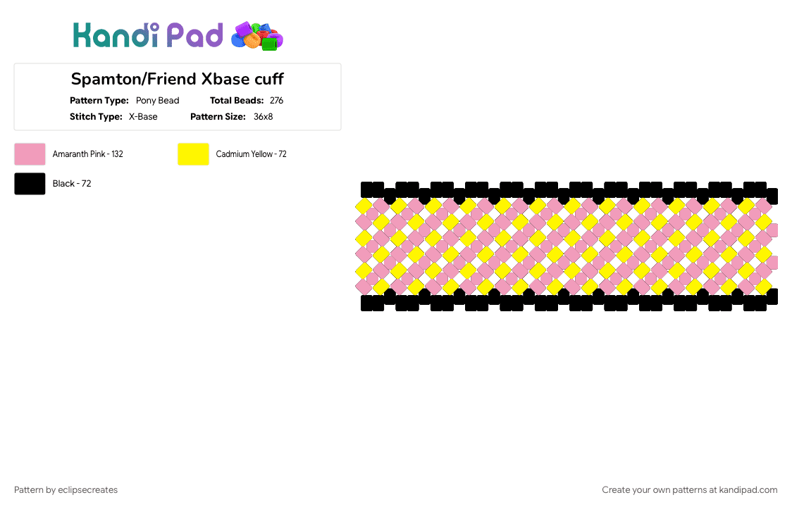 Spamton/Friend Xbase cuff - Pony Bead Pattern by eclipsecreates on Kandi Pad - deltarune, deltarune chapter 2, friend, friend deltarune, pink, spamton, yellow