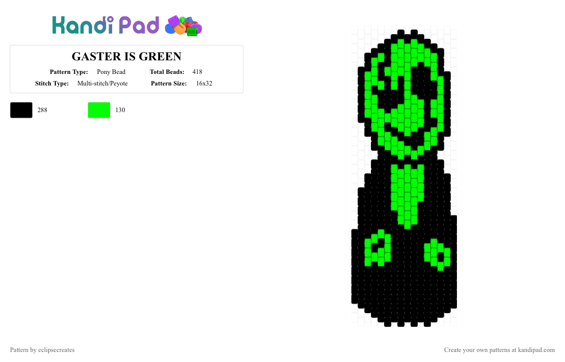 GASTER IS GREEN - Pony Bead Pattern by eclipsecreates on Kandi Pad - black,green,gaster,green gaster,undertale,wingding gaster
