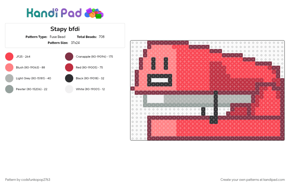 Stapy bfdi - Fuse Bead Pattern by codsfunkopop2763 on Kandi Pad - animation, bfb, bfdi, bfdia, brown, idfb, osc, red, tpot, youtube