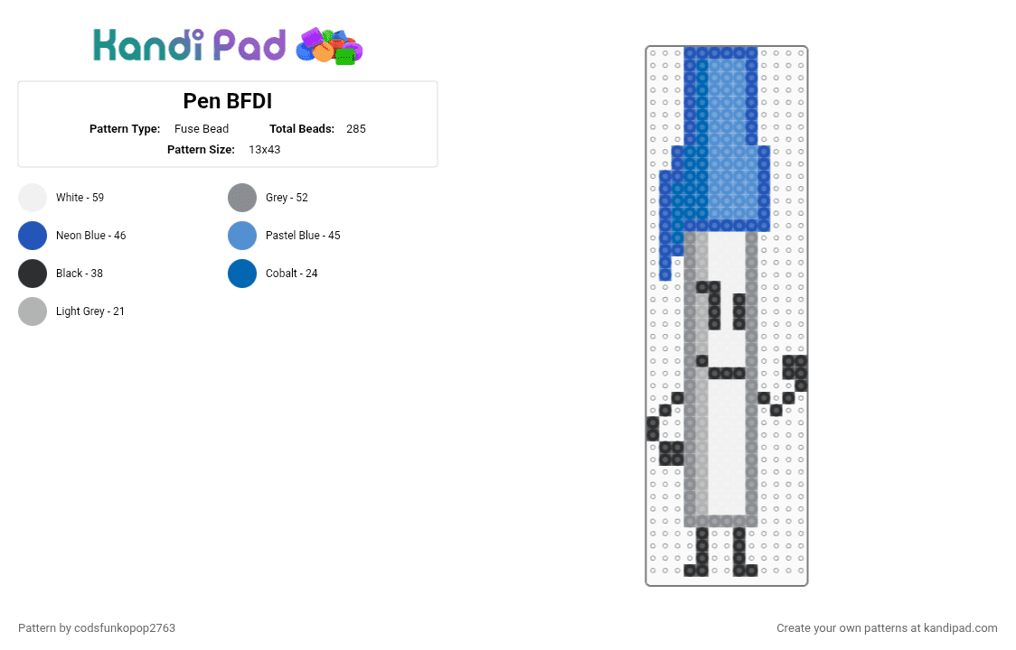 Pen BFDI - Fuse Bead Pattern by codsfunkopop2763 on Kandi Pad - blue, gray, light blue
