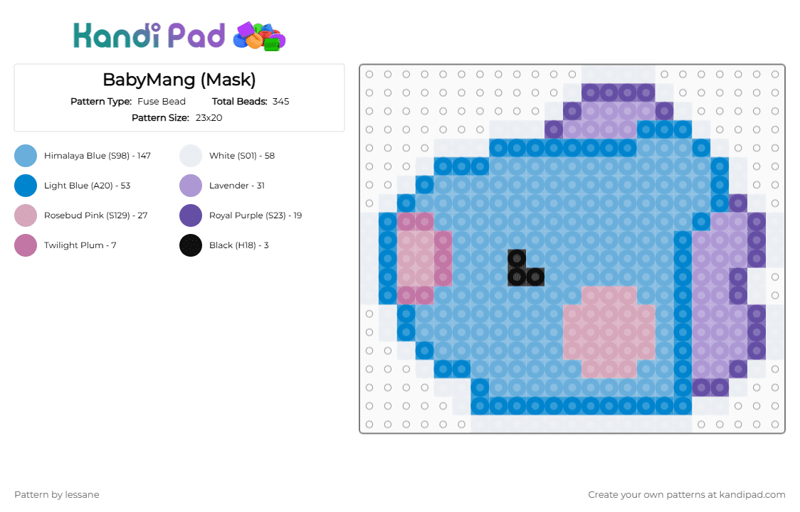 BabyMang (Mask) - Fuse Bead Pattern by lessane on Kandi Pad - light blue,bt21,mang,hobi,hoseok,jhope,bts