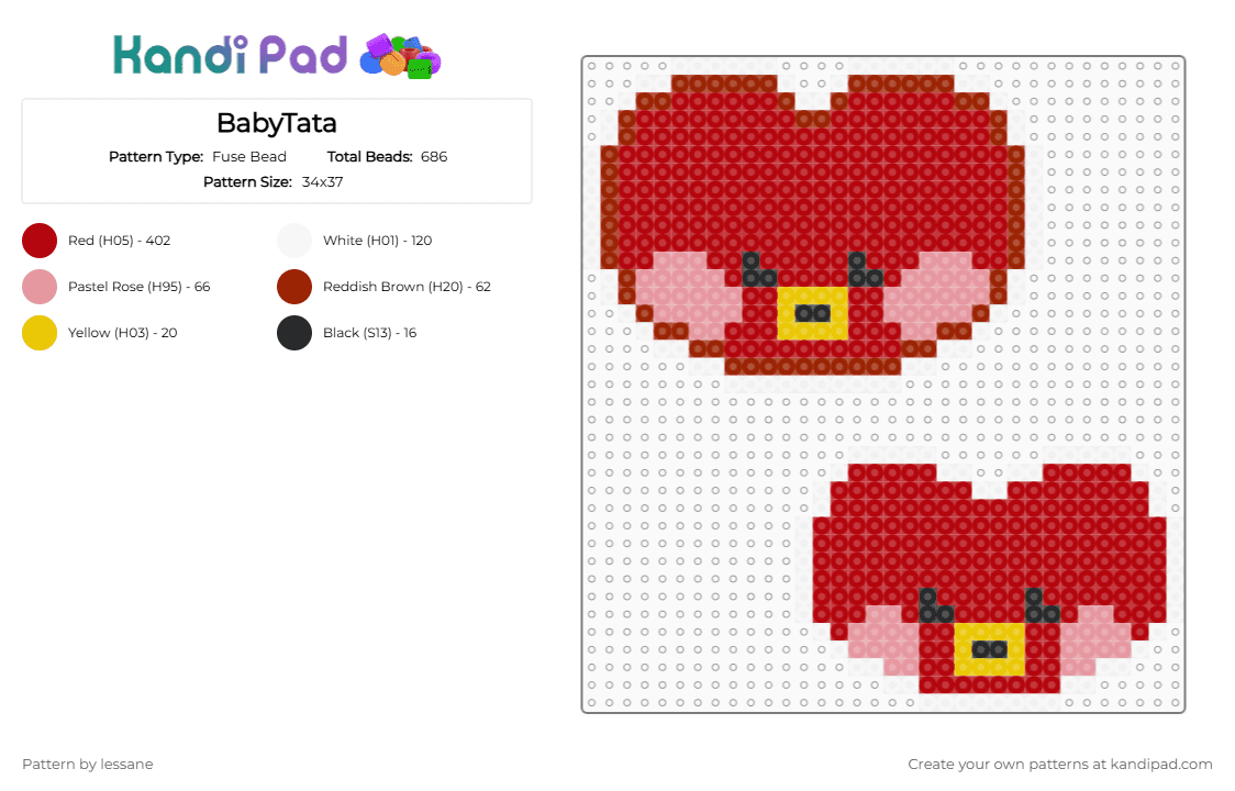 BabyTata - Fuse Bead Pattern by lessane on Kandi Pad - red,tata,bt21,bts,v,taehyung,cute