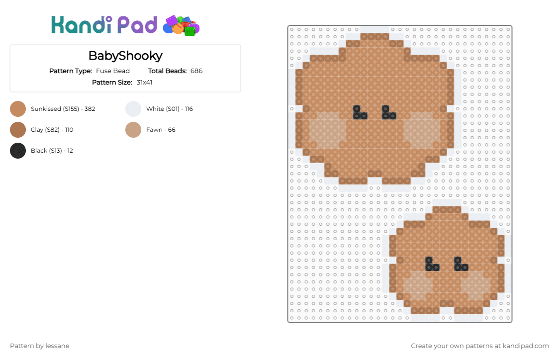 BabyShooky - Fuse Bead Pattern by lessane on Kandi Pad - tan,shooky,bt21,bts,yoongi,suga,agust d,cute