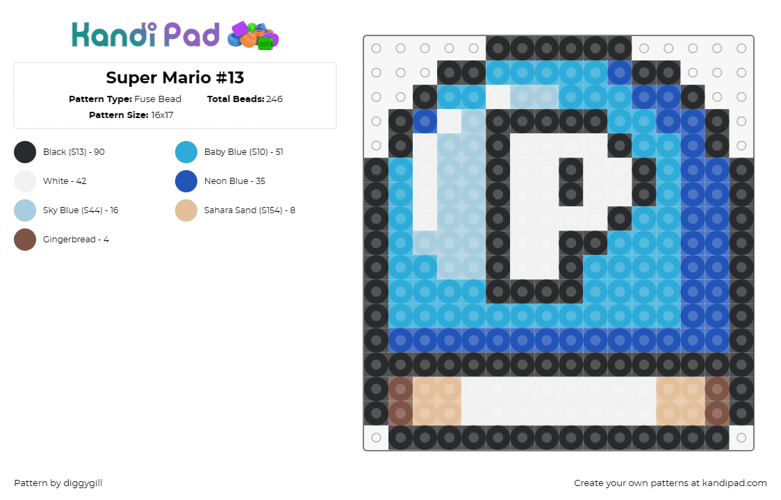 Super Mario #13 - Fuse Bead Pattern by diggygill on Kandi Pad - button,pow,mario,coins,nintendo,video game,blue,white