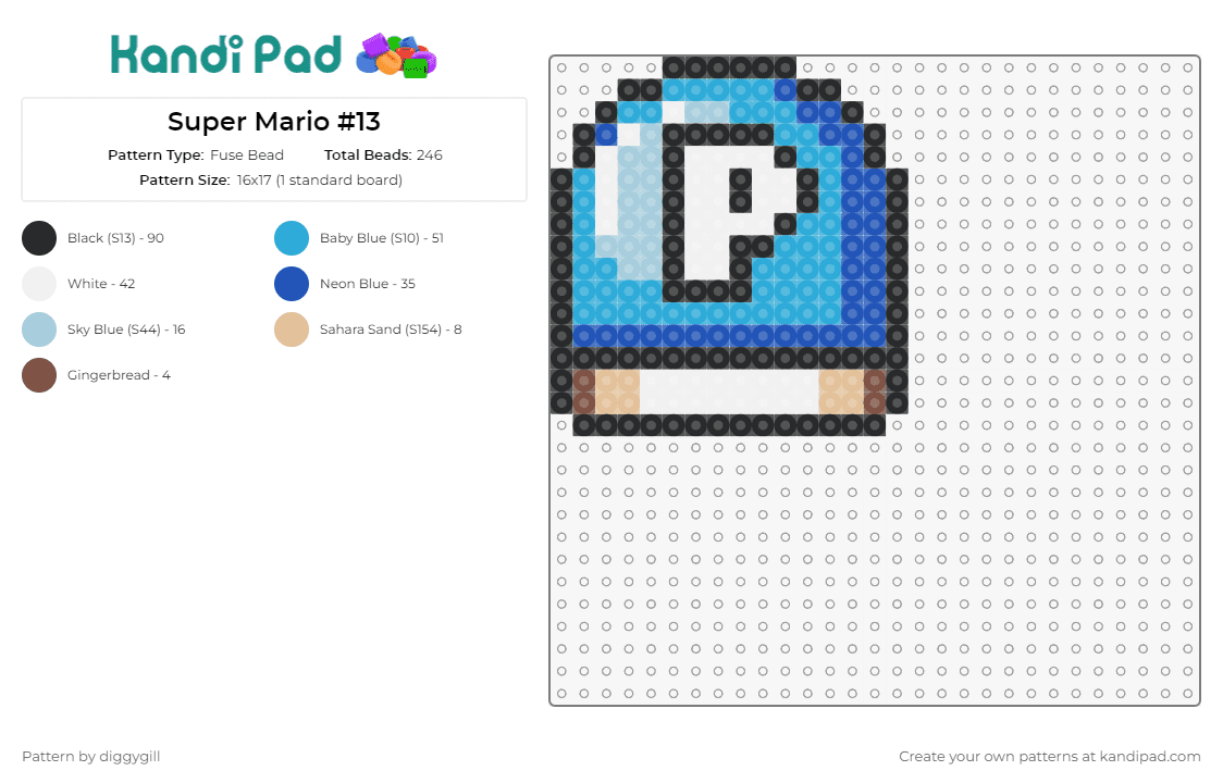 Super Mario #13 - Fuse Bead Pattern by diggygill on Kandi Pad - button,pow,mario,coins,nintendo,video game,blue,white