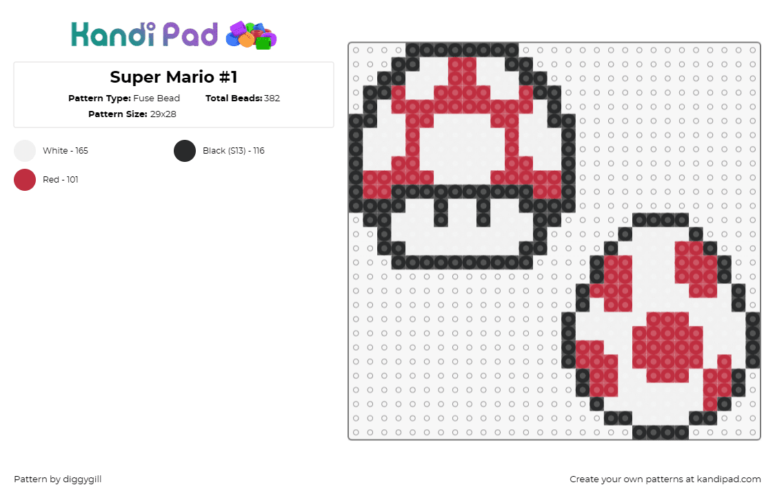 Super Mario #1 - Fuse Bead Pattern by diggygill on Kandi Pad - egg,mushroom,mario,yoshi,nintendo,video game,red,white