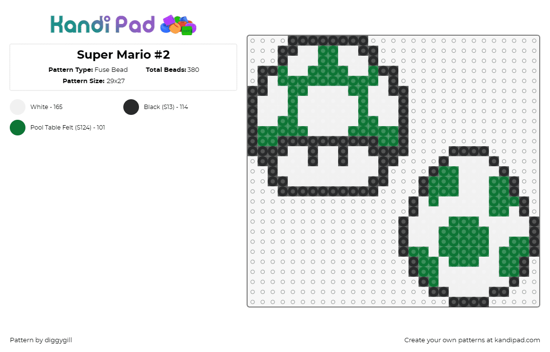 Super Mario #2 - Fuse Bead Pattern by diggygill on Kandi Pad - egg,mushroom,mario,yoshi,nintendo,video game,green,white