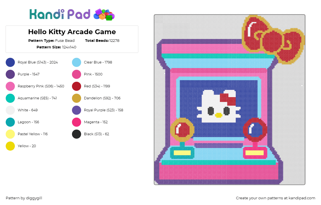 Hello Kitty Arcade Game - Fuse Bead Pattern by diggygill on Kandi Pad - arcade,hello kitty,video game,sanrio,electronics,joystick,television,bow,colorfu