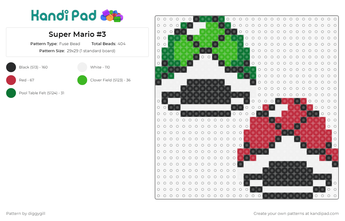 Super Mario #3 - Fuse Bead Pattern by diggygill on Kandi Pad - shells,mario,nintendo,video game,red,green,white