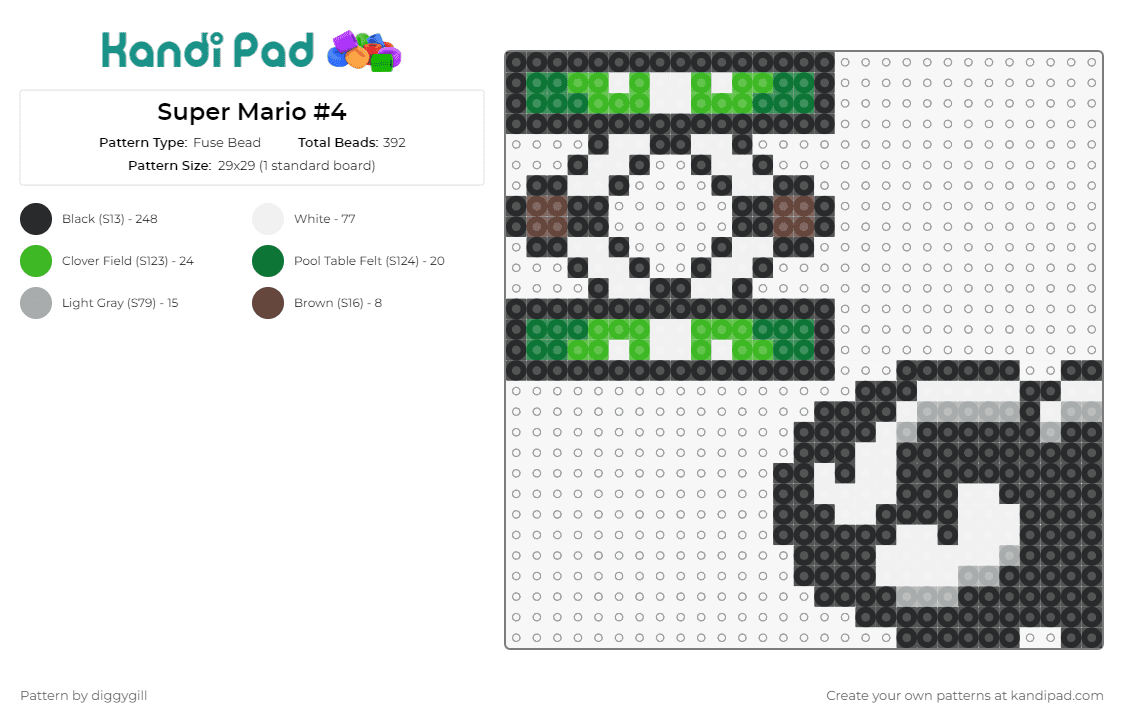 Super Mario #4 - Fuse Bead Pattern by diggygill on Kandi Pad - spring,bullet bill,mario,nintendo,character,video game,green,black,yellow