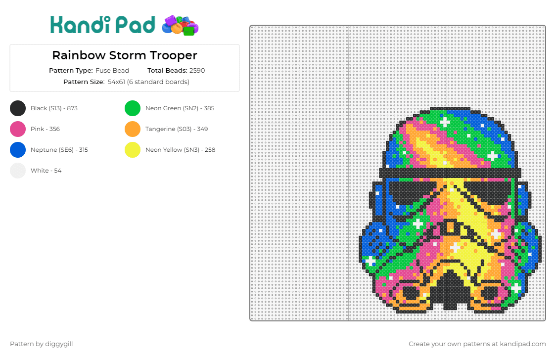 Rainbow Storm Trooper - Fuse Bead Pattern by diggygill on Kandi Pad - storm trooper,star wars,helmet,galaxy,space,scifi,colorful,yellow,green