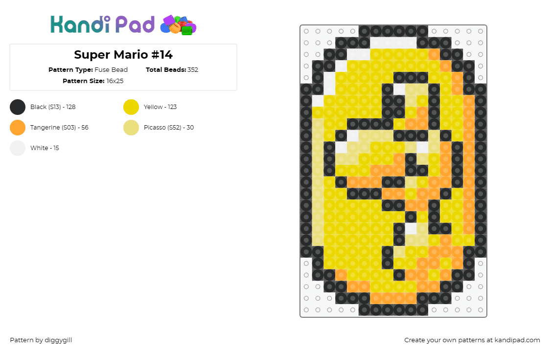 Super Mario #14 - Fuse Bead Pattern by diggygill on Kandi Pad - coin,yoshi,mario,nintendo,video game,yellow,gold