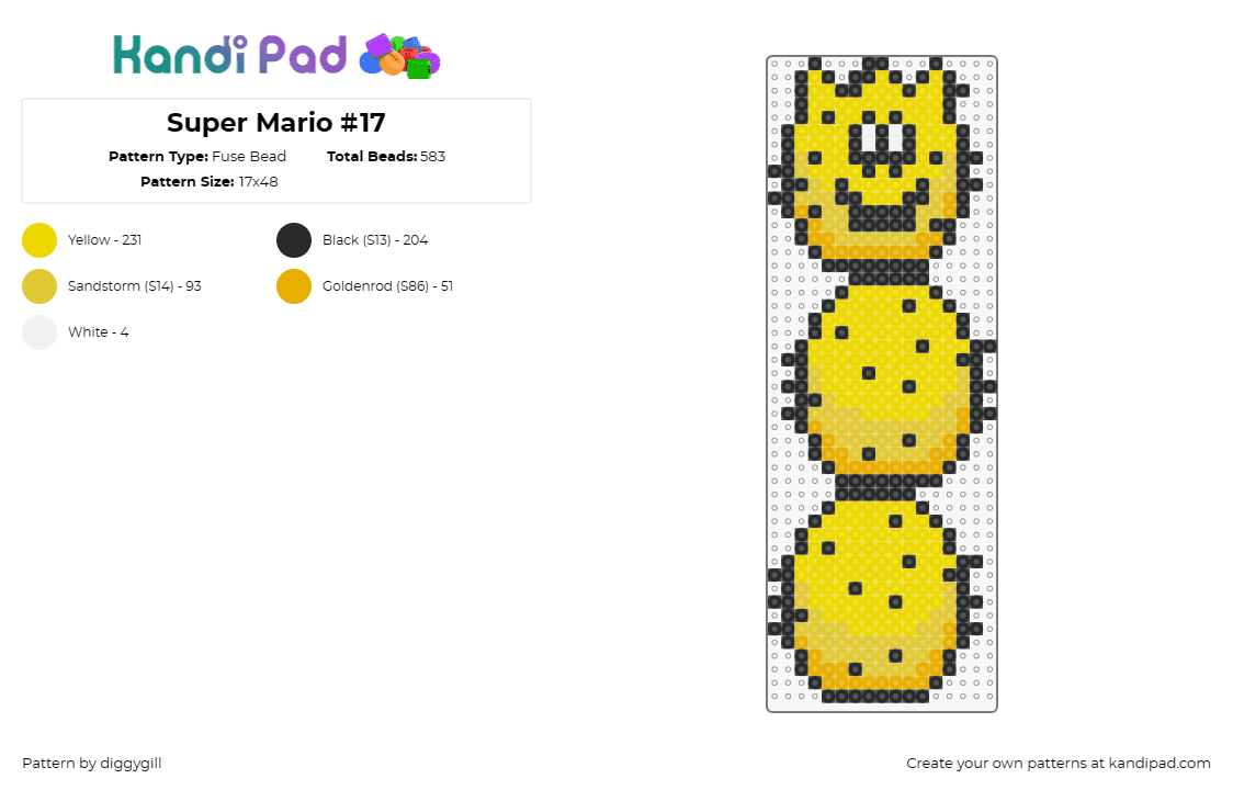 Super Mario #17 - Fuse Bead Pattern by diggygill on Kandi Pad - pokey,cactus,mario,desert,character,nintendo,video game,yellow