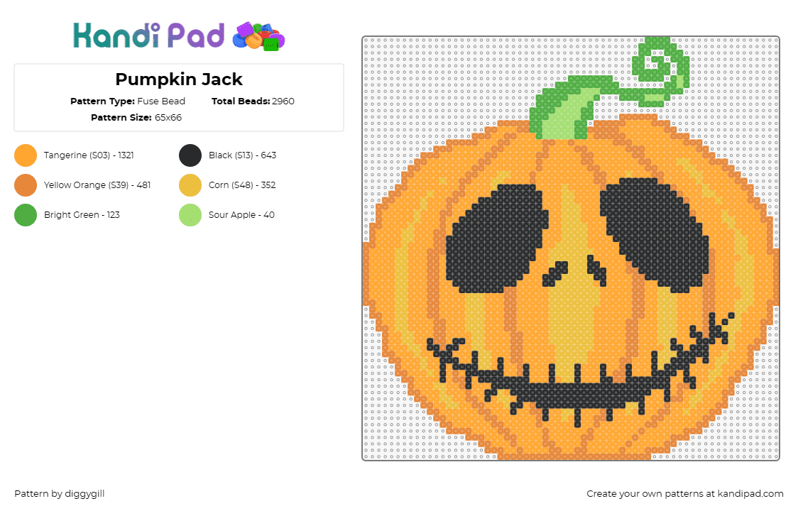 Pumpkin Jack - Fuse Bead Pattern by diggygill on Kandi Pad - jack skellington,pumpkin,nightmare before christmas,halloween,movie,spooky,chara