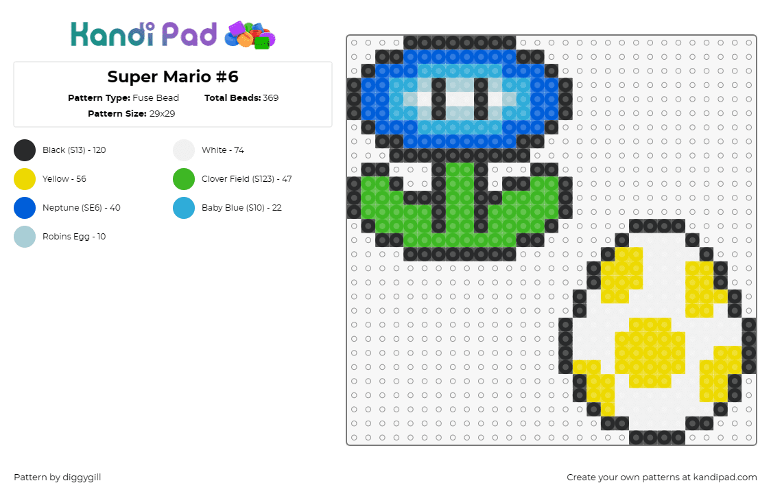 Super Mario #6 - Fuse Bead Pattern by diggygill on Kandi Pad - flower,egg,mario,yoshi,nintendo,video game,green,blue,yellow