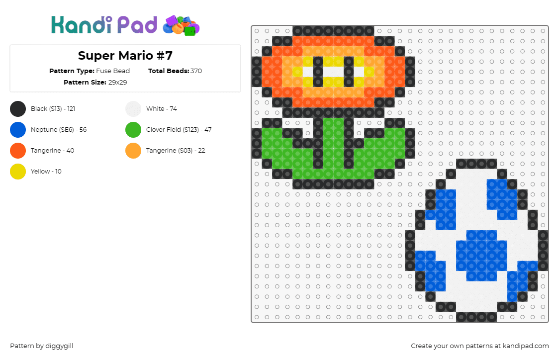 Super Mario #7 - Fuse Bead Pattern by diggygill on Kandi Pad - fire flower,egg,mario,yoshi,nintendo,video game,green,blue,orange