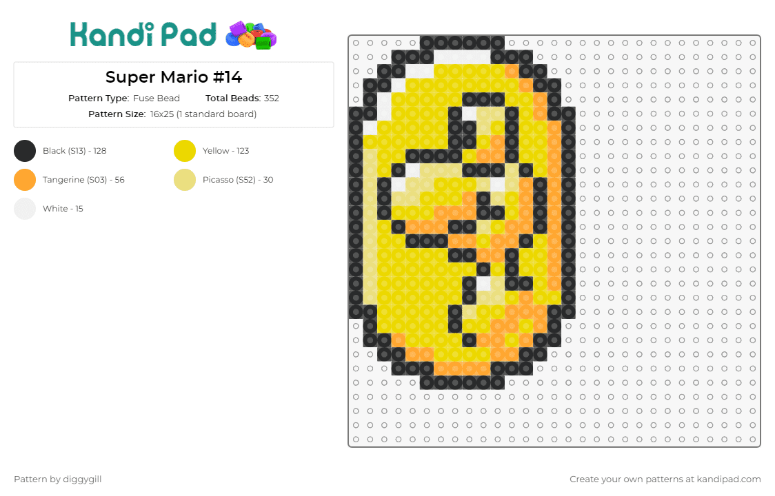 Super Mario #14 - Fuse Bead Pattern by diggygill on Kandi Pad - coin,yoshi,mario,nintendo,video game,yellow,gold