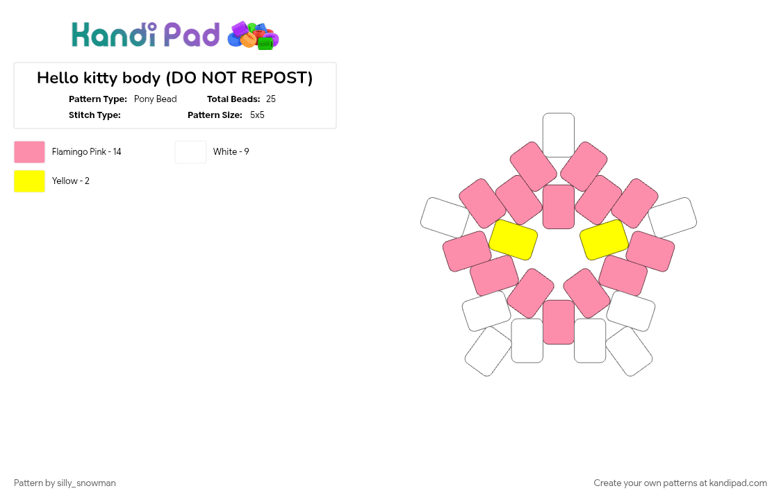 Hello kitty body (DO NOT REPOST) - Pony Bead Pattern by silly_snowman on Kandi Pad - 
