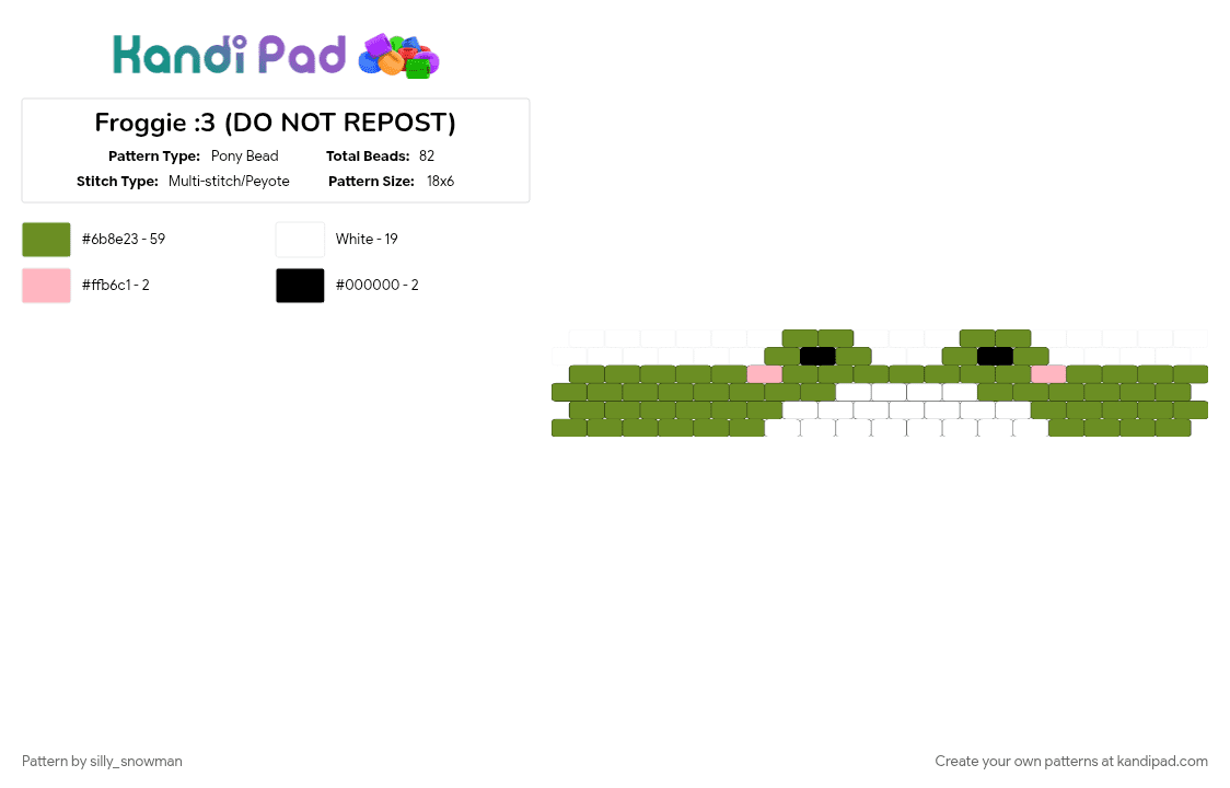 Froggie :3 (DO NOT REPOST) - Pony Bead Pattern by silly_snowman on Kandi Pad - cottagecore, cute, frog, froggie, green