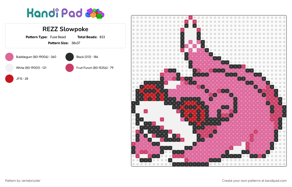 REZZ Slowpoke - Fuse Bead Pattern by vertebrizzler on Kandi Pad - pink