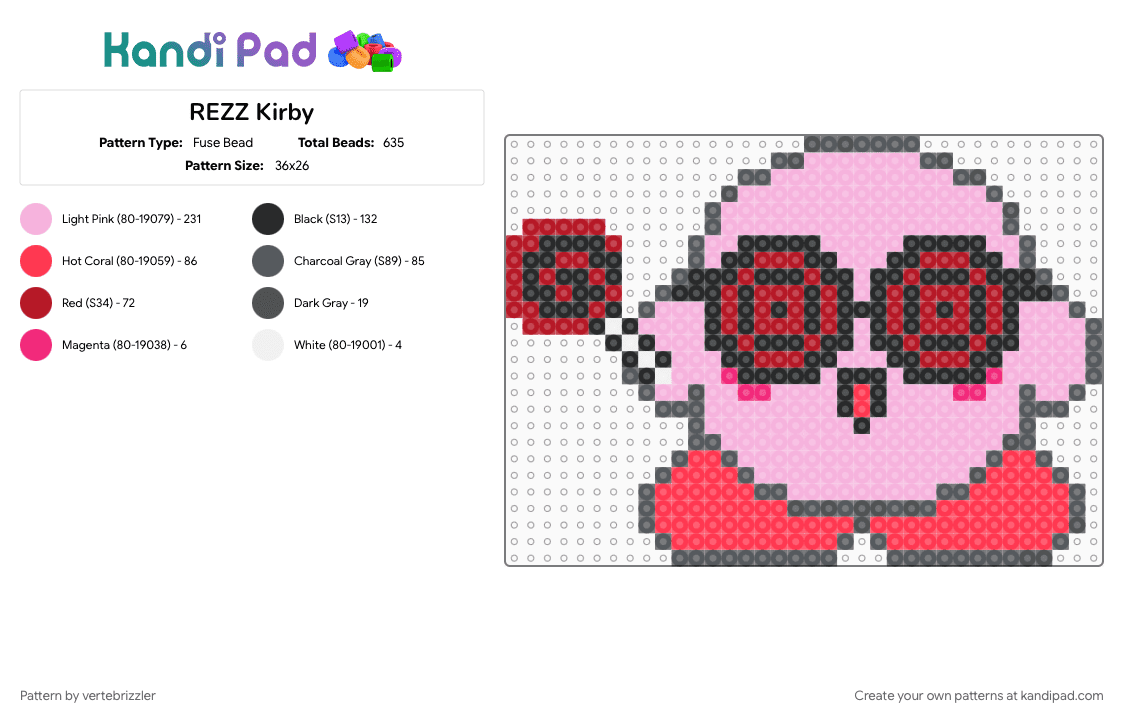 REZZ Kirby - Fuse Bead Pattern by vertebrizzler on Kandi Pad - pink