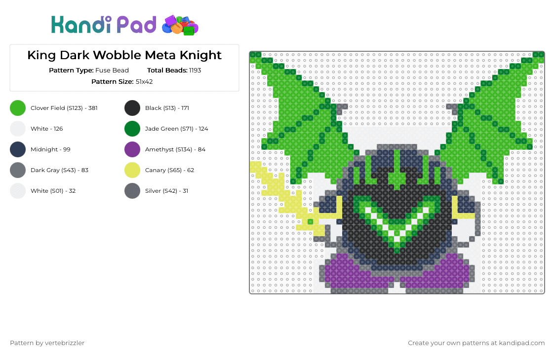 King Dark Wobble Meta Knight - Fuse Bead Pattern by vertebrizzler on Kandi Pad - meta knight,dark wobble,mr wobble,gwn,ganja white night,mashup,music,green