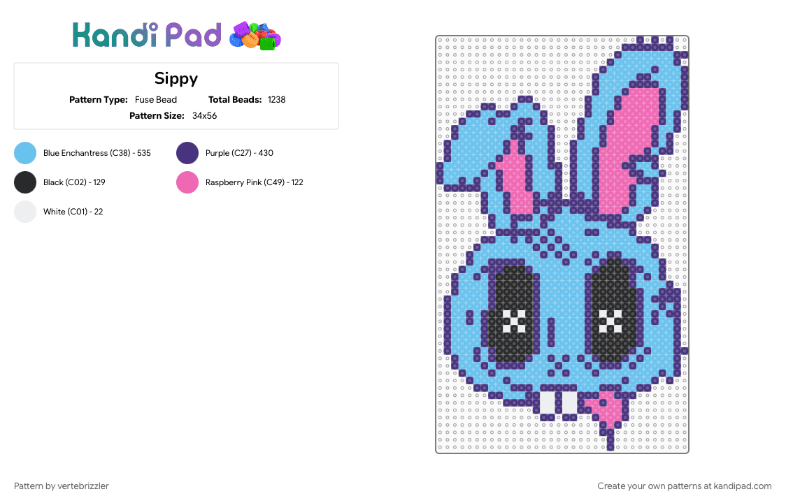 Sippy - Fuse Bead Pattern by vertebrizzler on Kandi Pad - light blue, purple