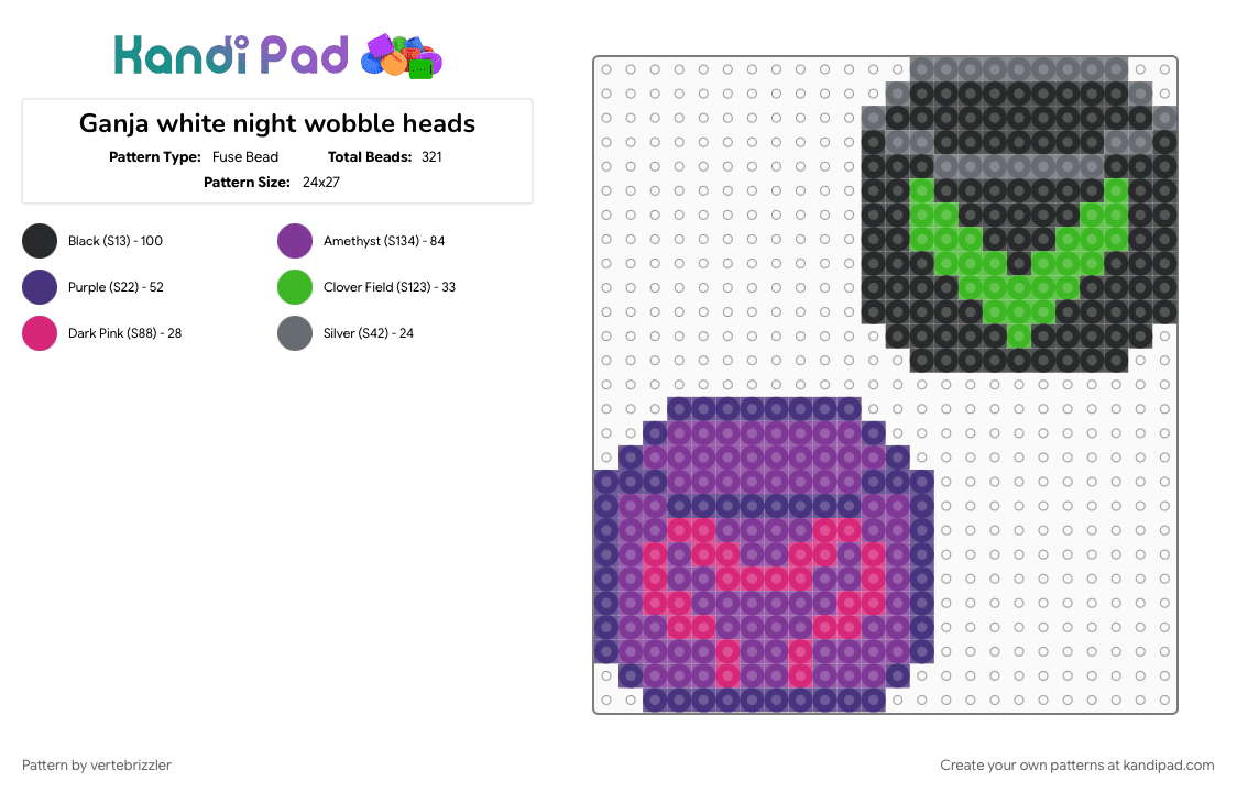 Ganja white night wobble heads - Fuse Bead Pattern by vertebrizzler on Kandi Pad - pink, purple