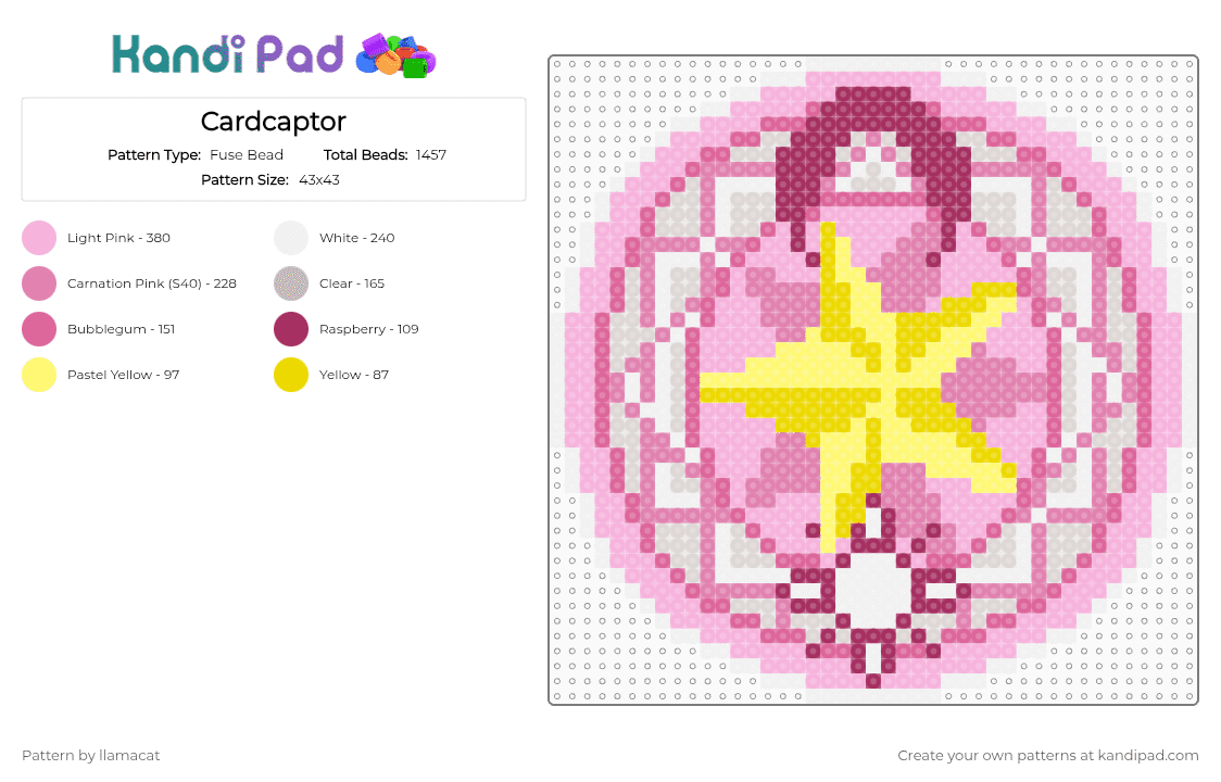 Cardcaptor Star Magic Circle - Fuse Bead Pattern by llamacat on Kandi Pad - pink,anime,cardcaptor,sakura,cardcaptor sakura,magic circle,base,cartoon